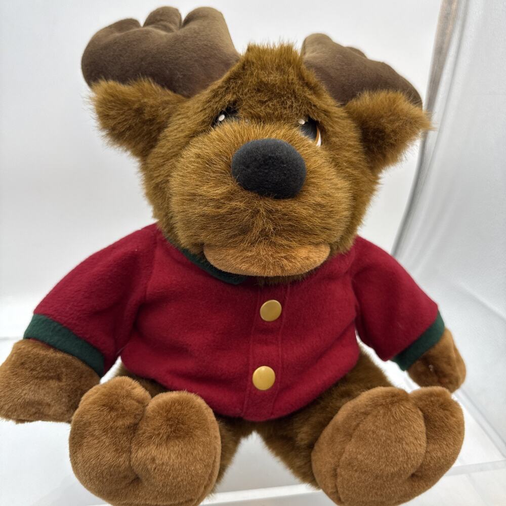 Vintage MTY Intl Animated Singing 20" Moose Reindeer w Red Coat Sings Plush. 22